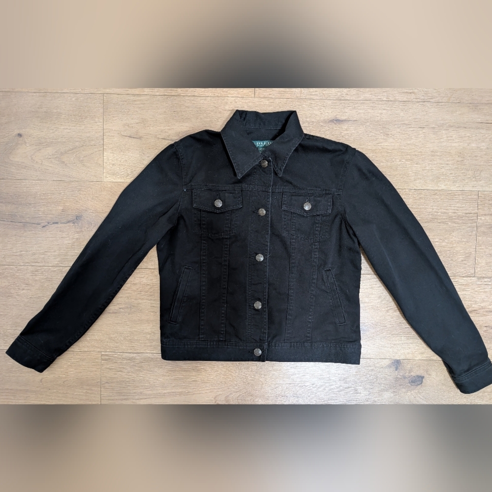 Lauren Jeans Co Ralph Lauren Denim Jacket Womens Small Black Biker Button Up
